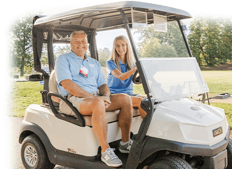 Northwest Federal Credit Union Foundation golf tournament header banner with golfers and green landscape.