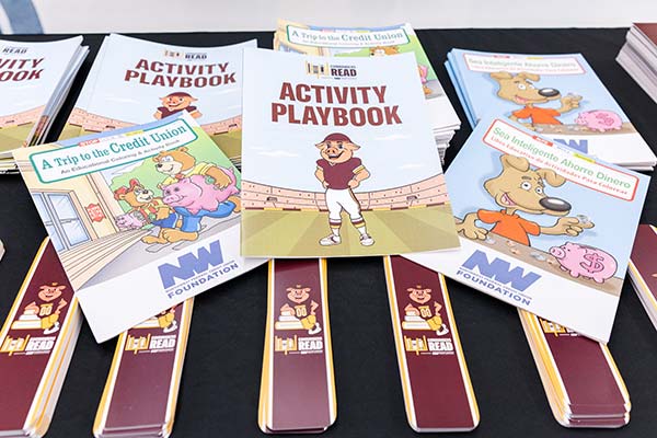 Activity booklets donated by the NWFCU Foundation featuring the mascot of the Washington Commanders